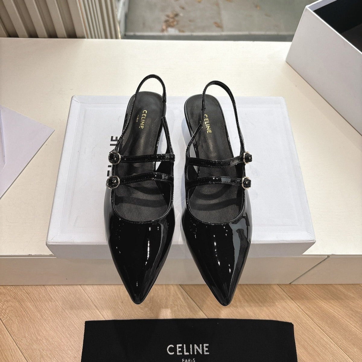 CELINE Slingback Black Patent Leather 285949