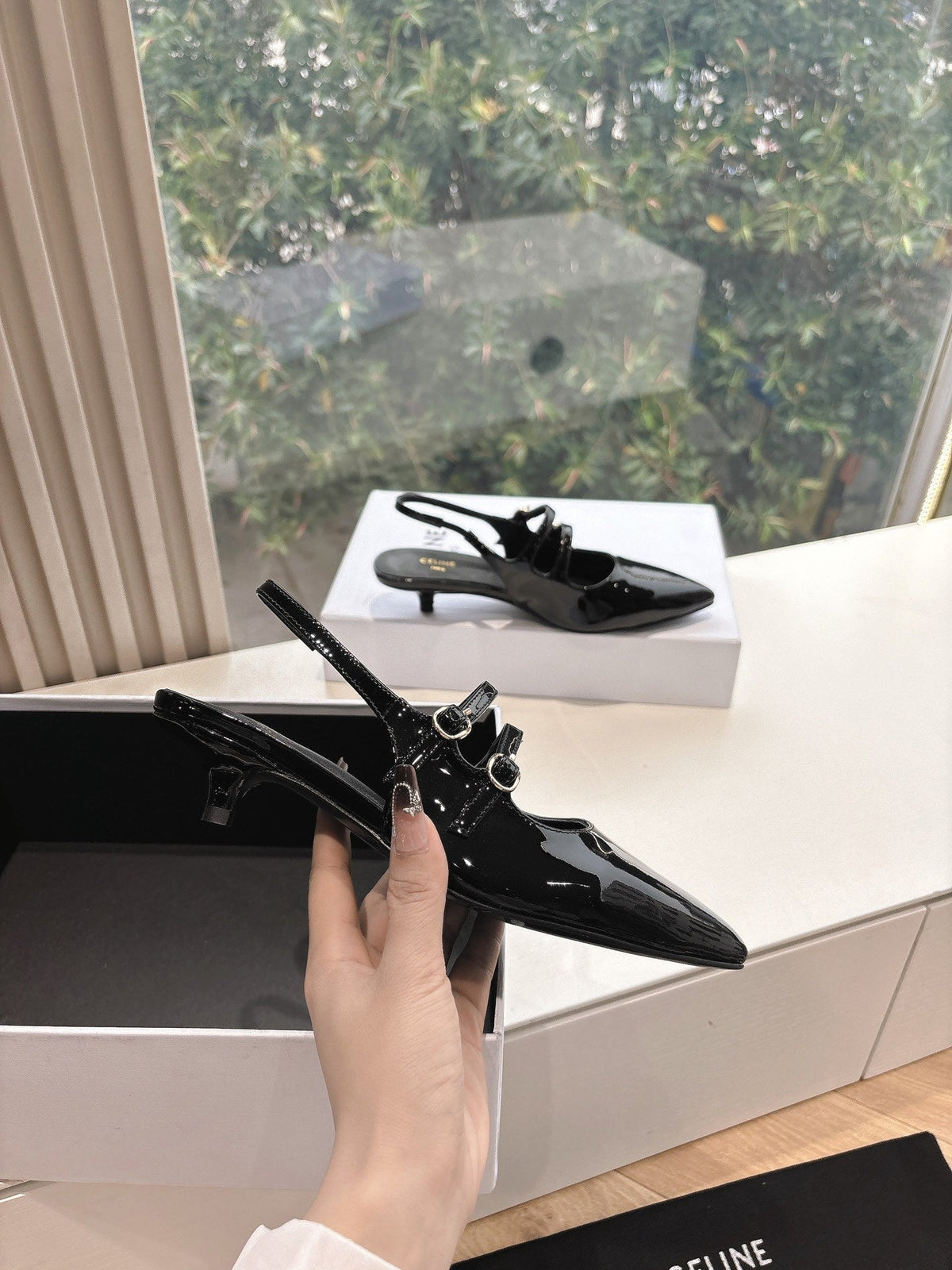 CELINE Slingback Black Patent Leather 285949