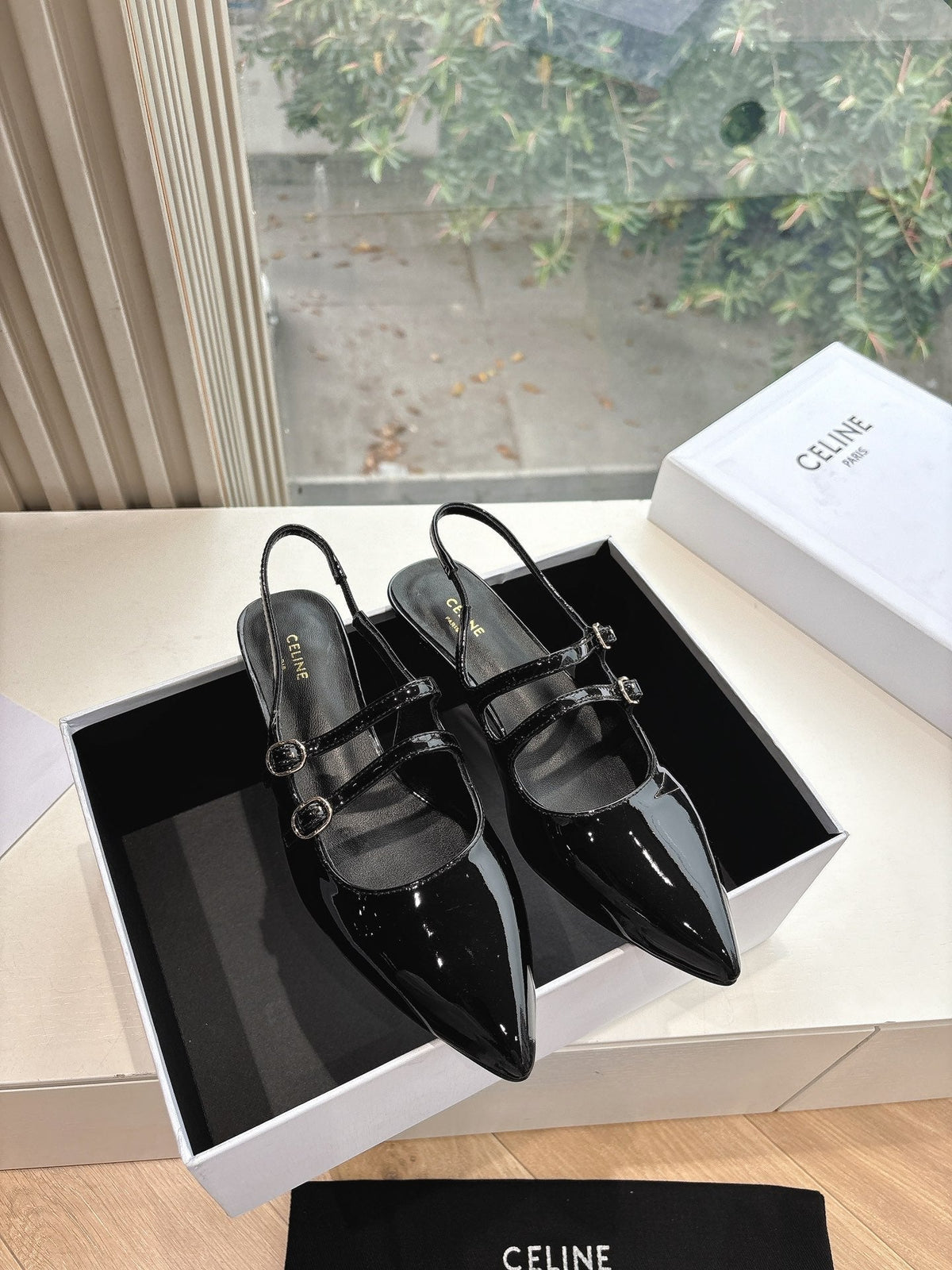 CELINE Slingback Black Patent Leather 285949