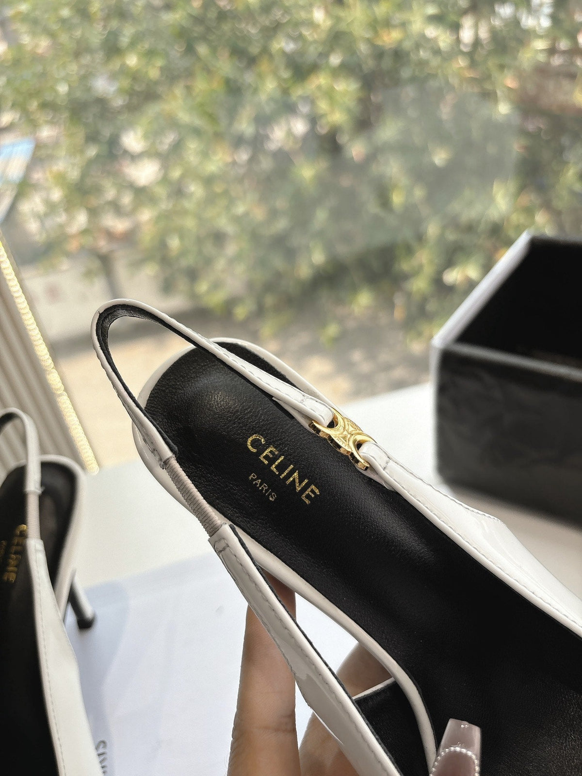 CELINE Slingbacks White Patent Leather 285940