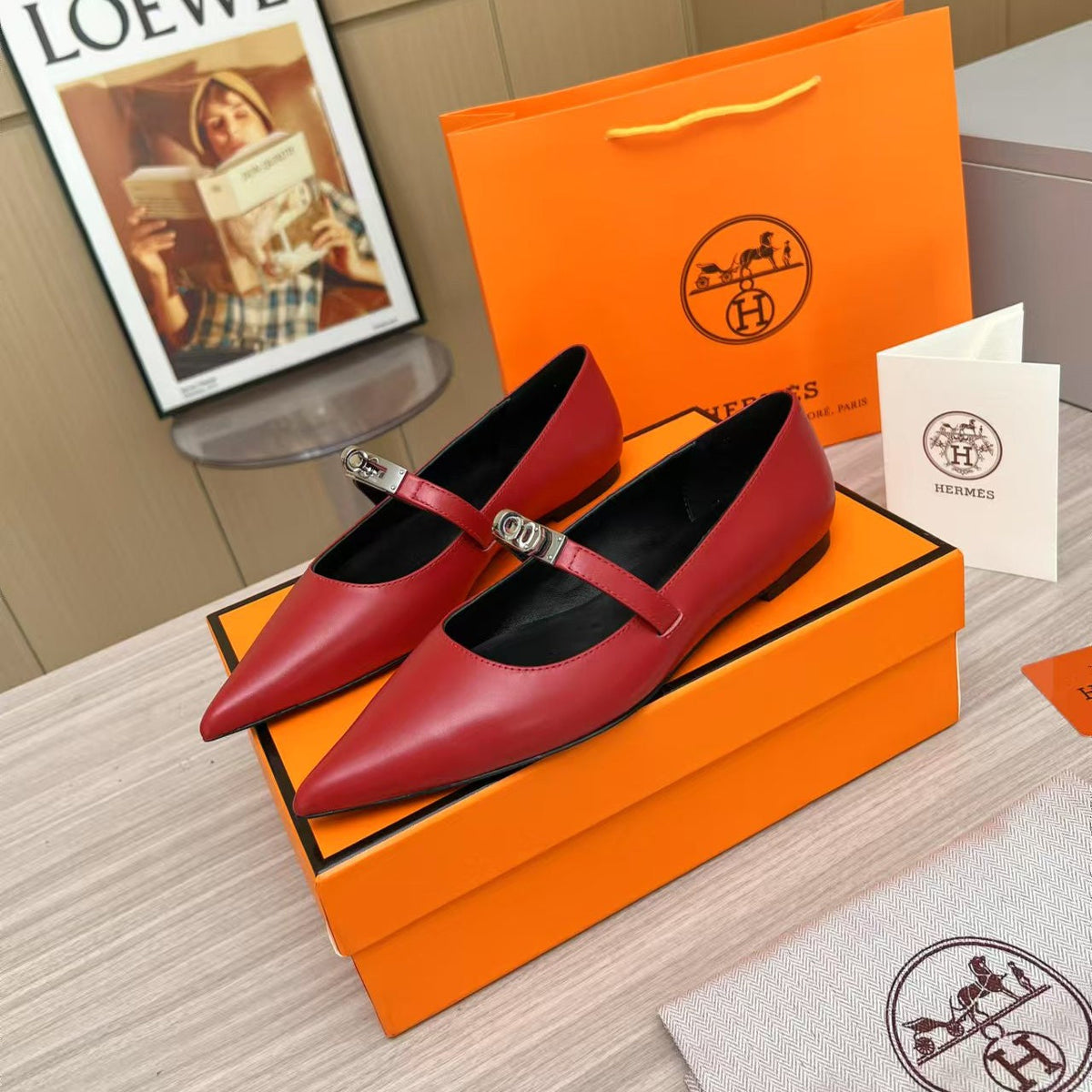 Kiara Slingback Flat Red Calfskin 214059
