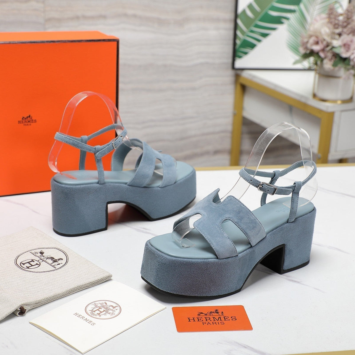 HM Jam 70 sandal In Pastel Blue Suede 120313