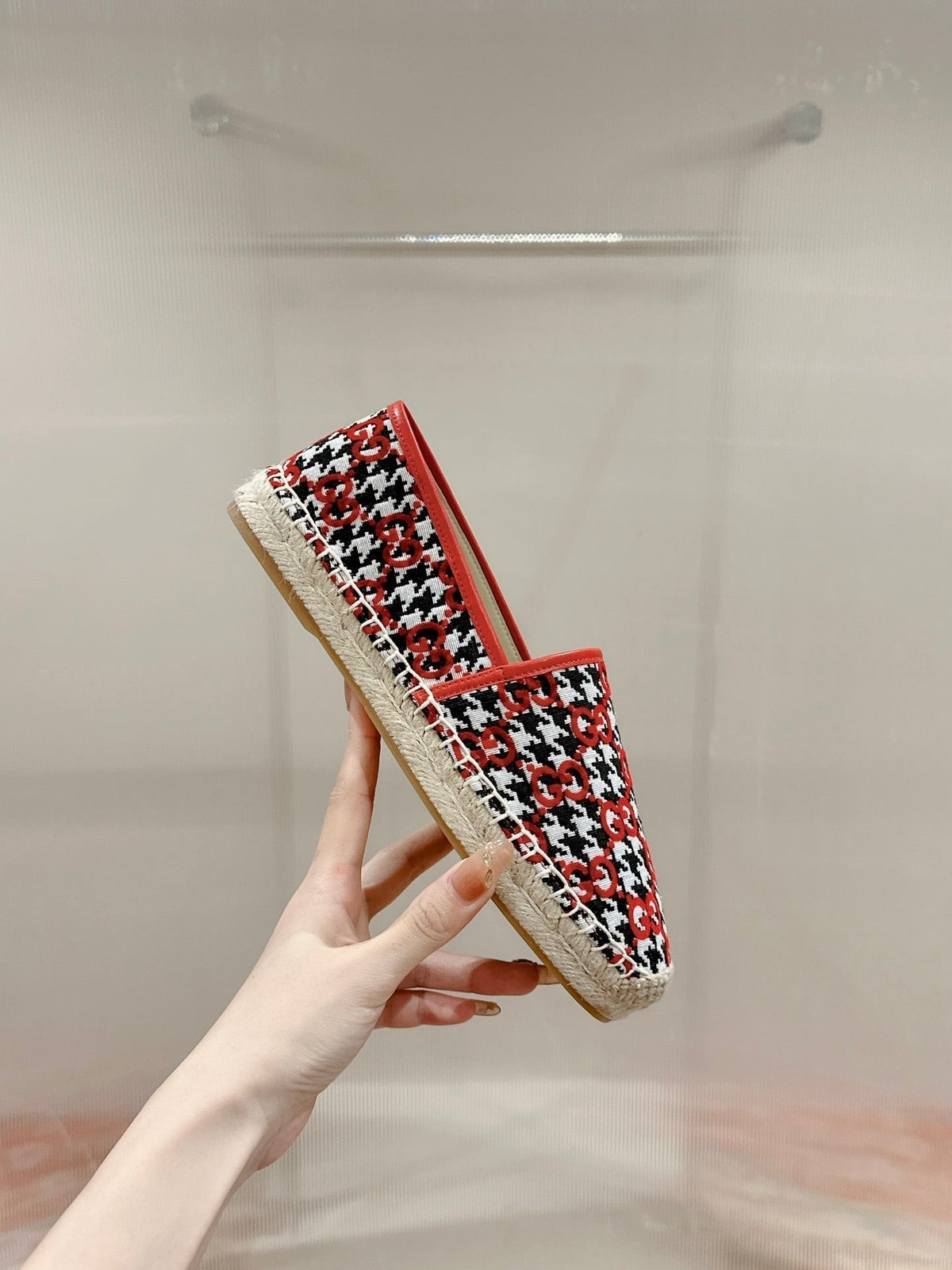 GG ESPADRILLE LOAFER CRIMSON AND BLACK CANVAS