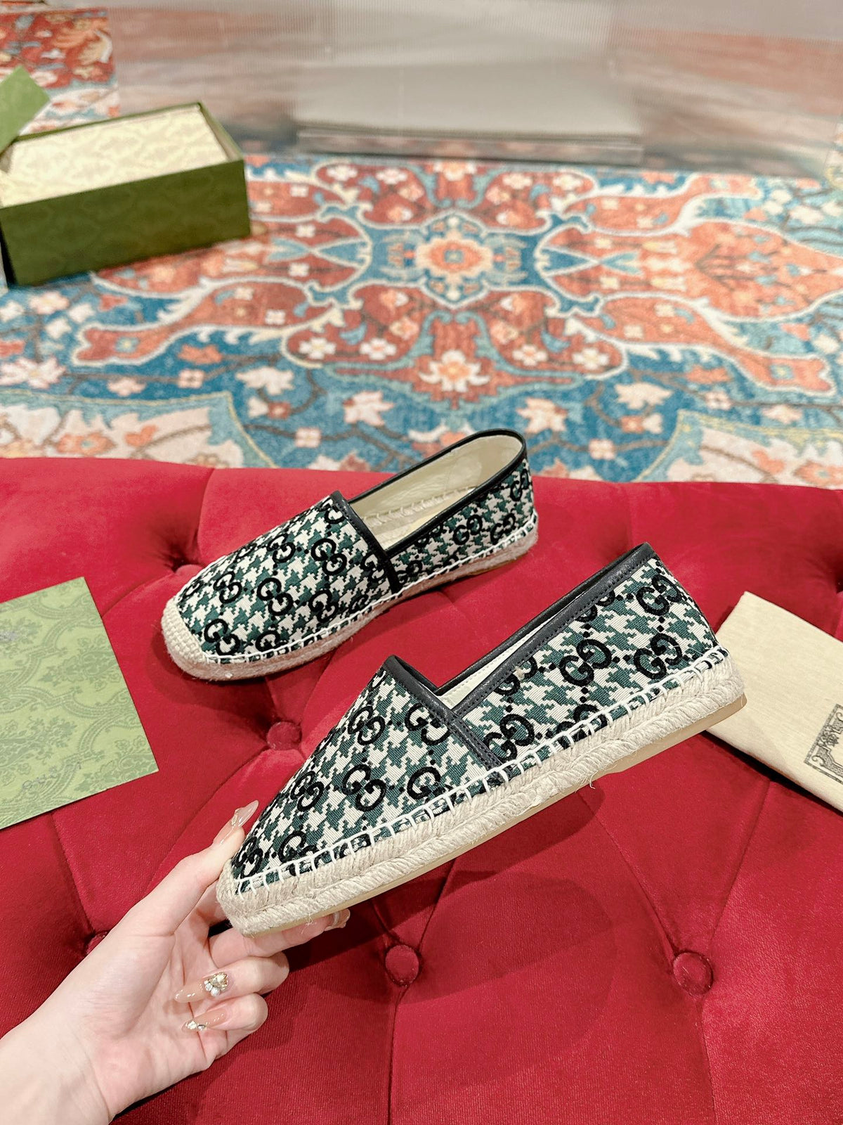 GG ESPADRILLE LOAFER BLACK AND BASIL CANVAS