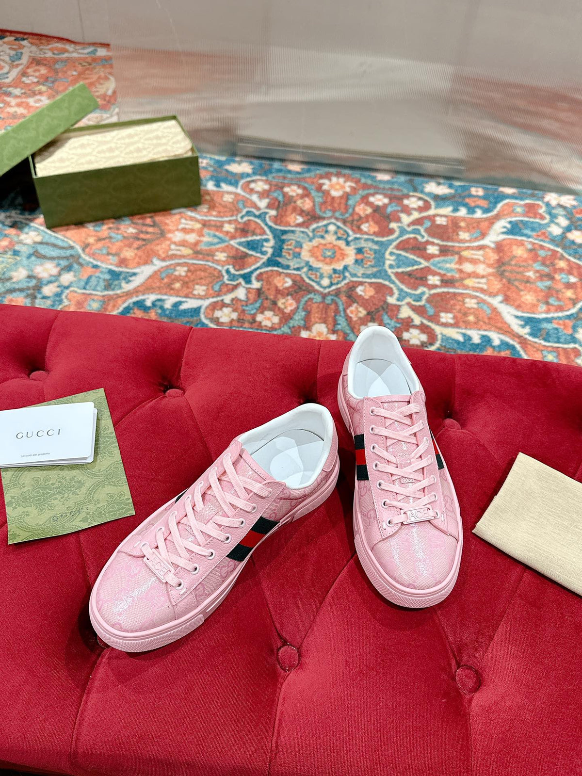 GG Ace Sneaker Pink Ebony Canvas