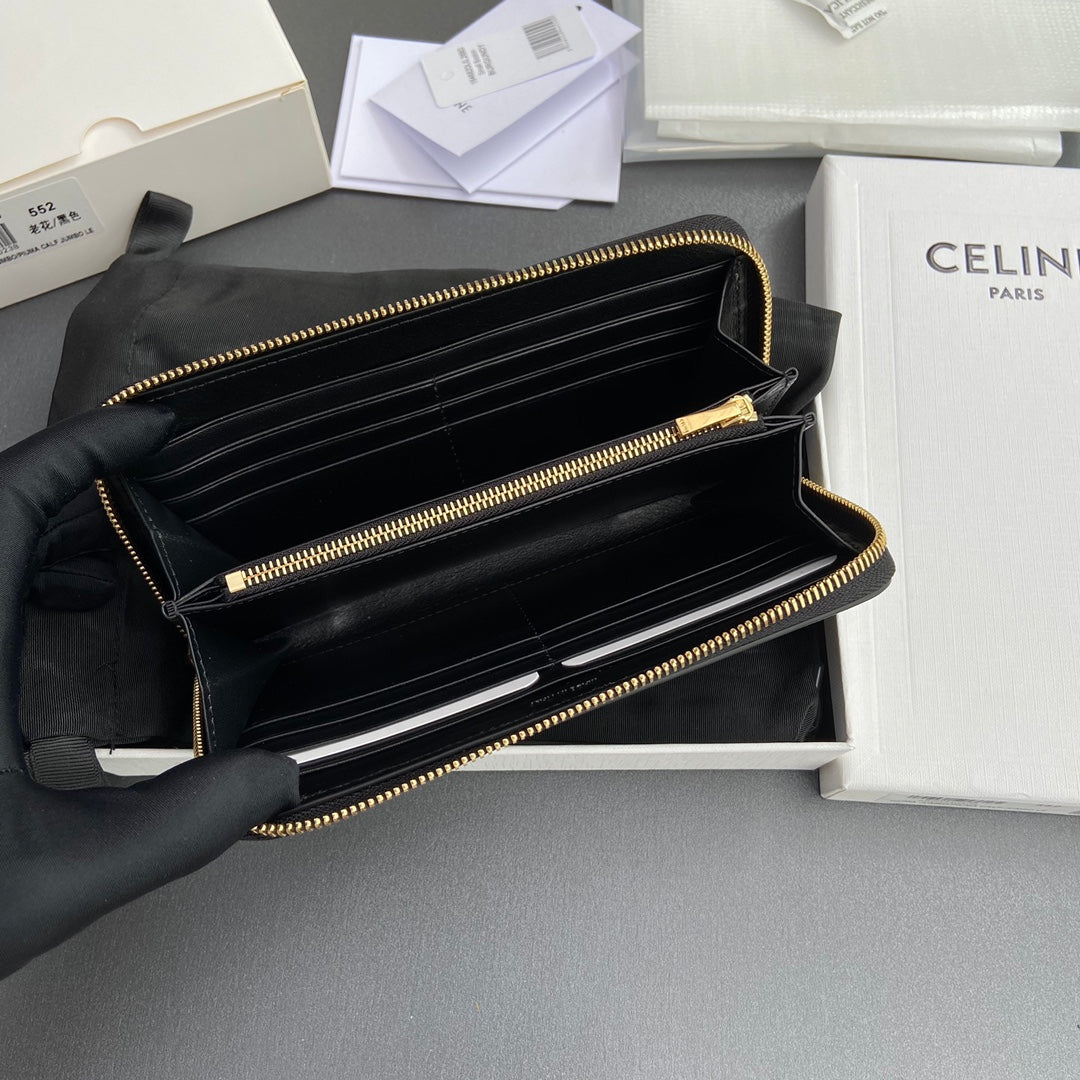TRIOMPHE Large Zipped Wallet Black Canvas & Cowhide