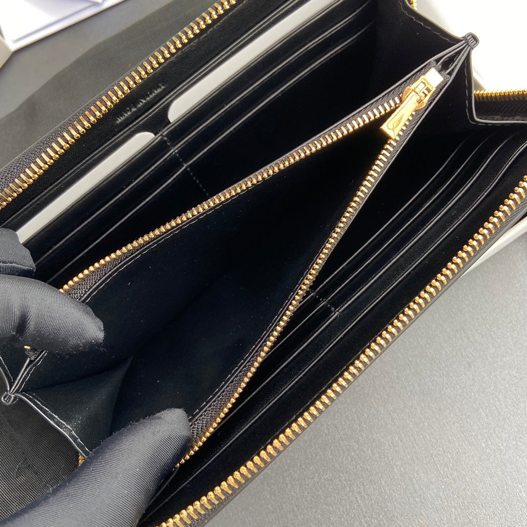 TRIOMPHE Large Zipped Wallet Black Canvas & Cowhide