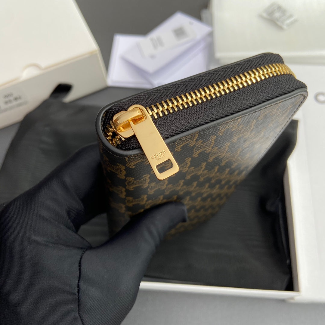 TRIOMPHE Large Zipped Wallet Black Canvas & Cowhide