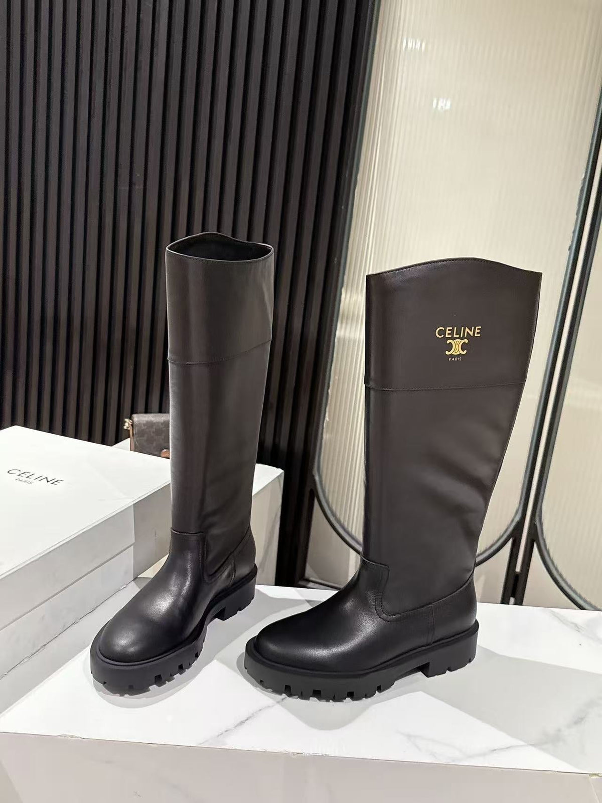 Celine Margaret High Boot Black Calfskin
