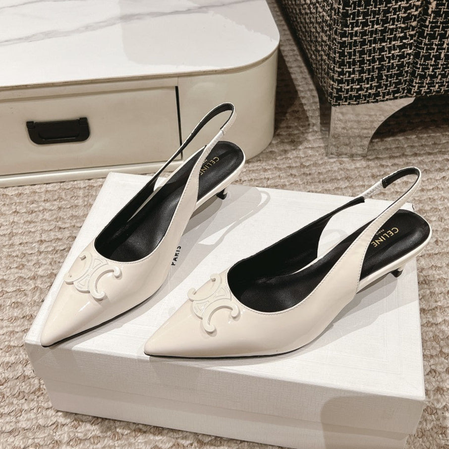HIGH SLINGBACKS 5 CM IN WHITE PATENT CALFSKIN
