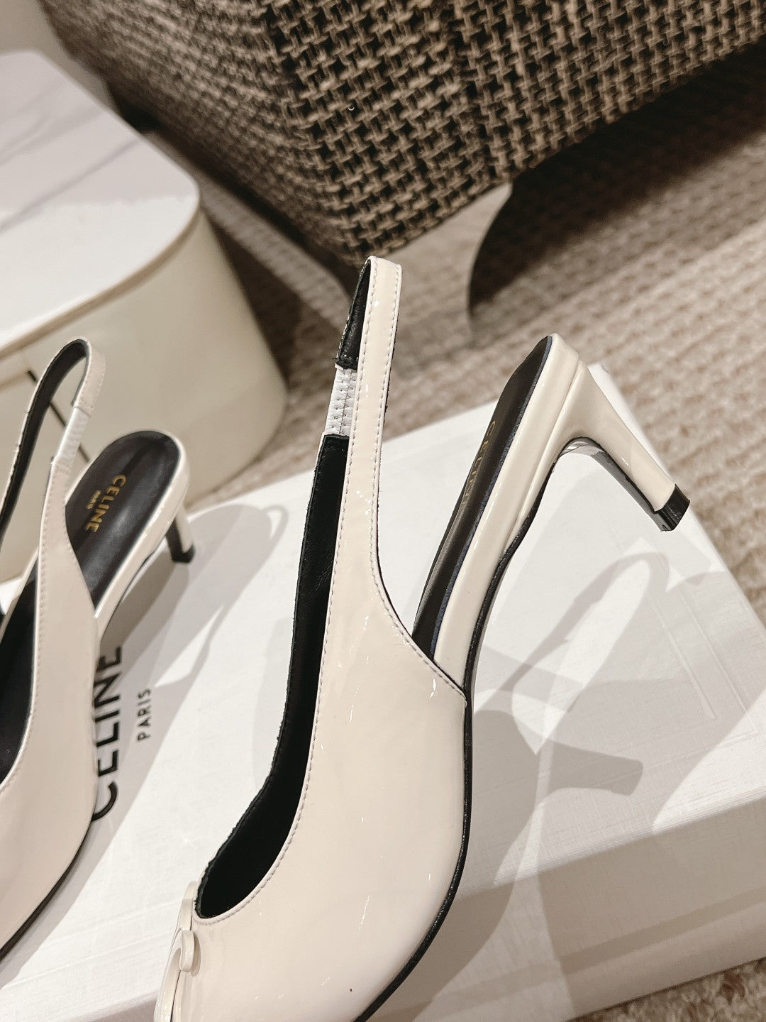 HIGH SLINGBACKS 5 CM IN WHITE PATENT CALFSKIN
