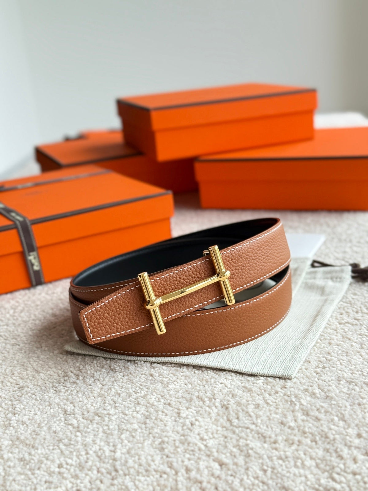 HM H d'Ancre Buckle Belt 32mm Brown Leather 187771