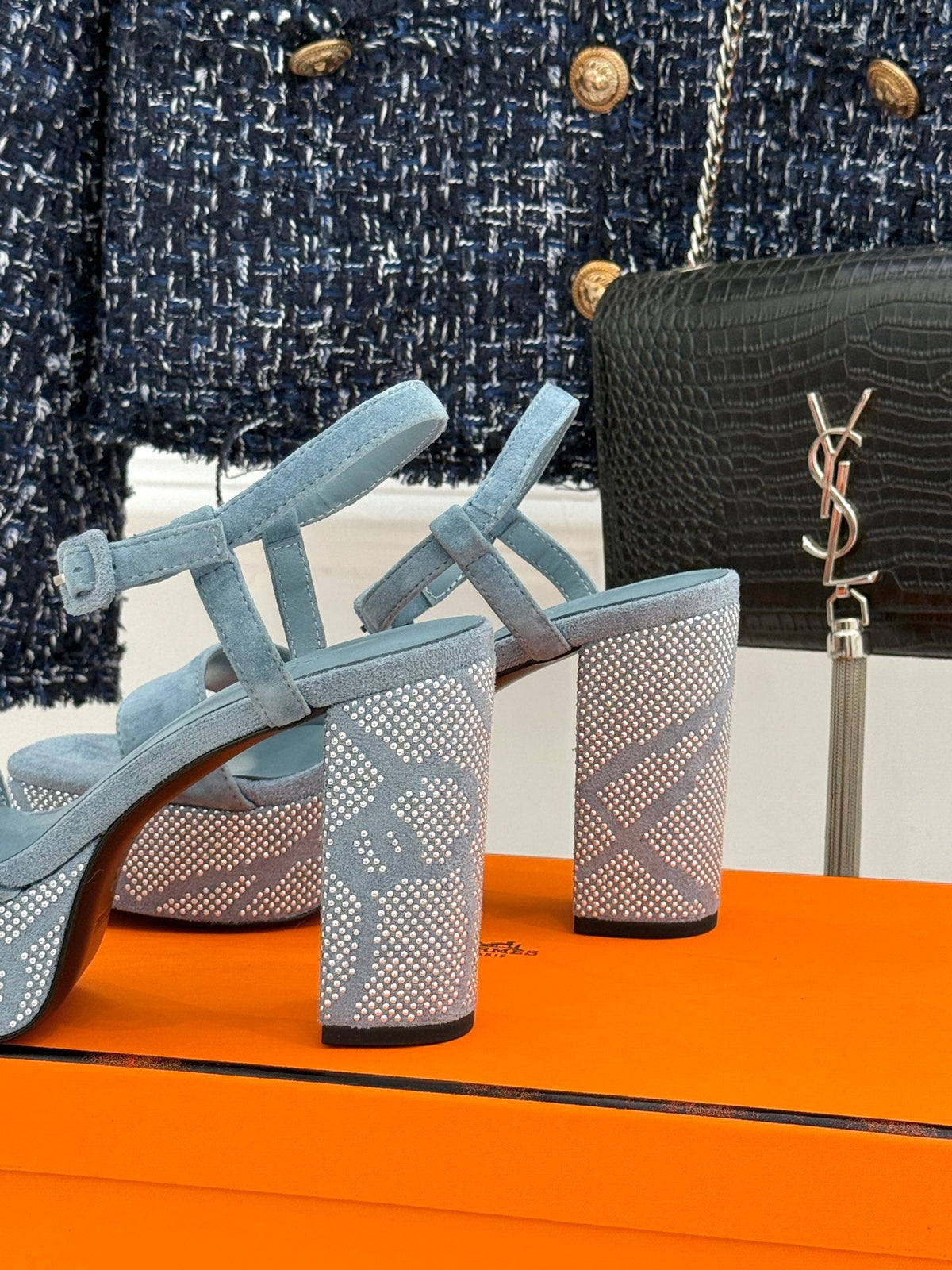 HM 26s Lightning Sandal 7cm Blue Suede Sheepskin 675699