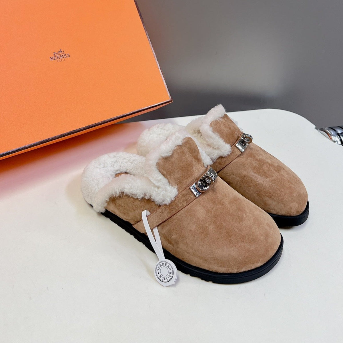 OZ Mule Brown Suede White Shearling