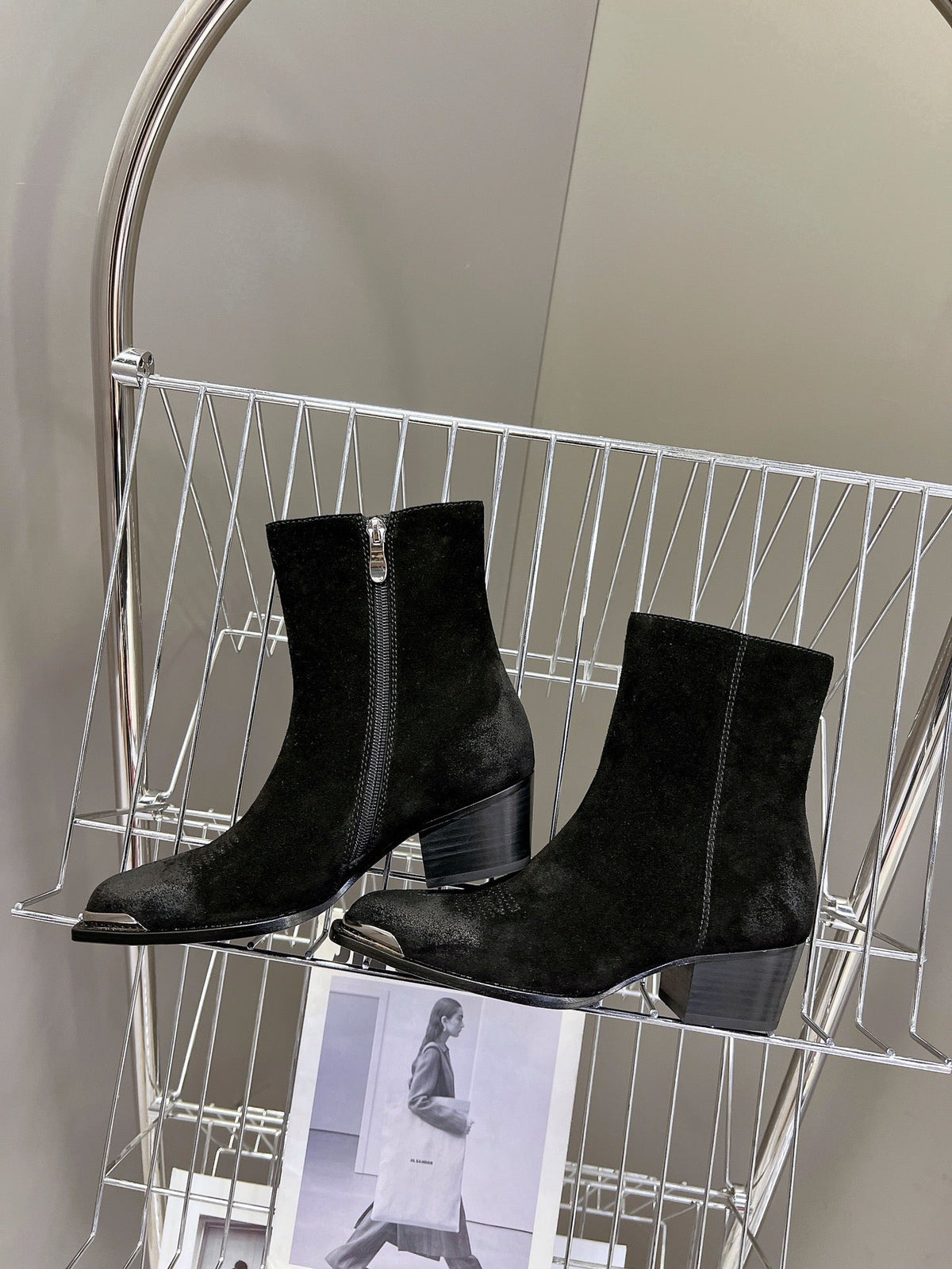 CELINE 25 Cowboy Boots Black Suede 434418