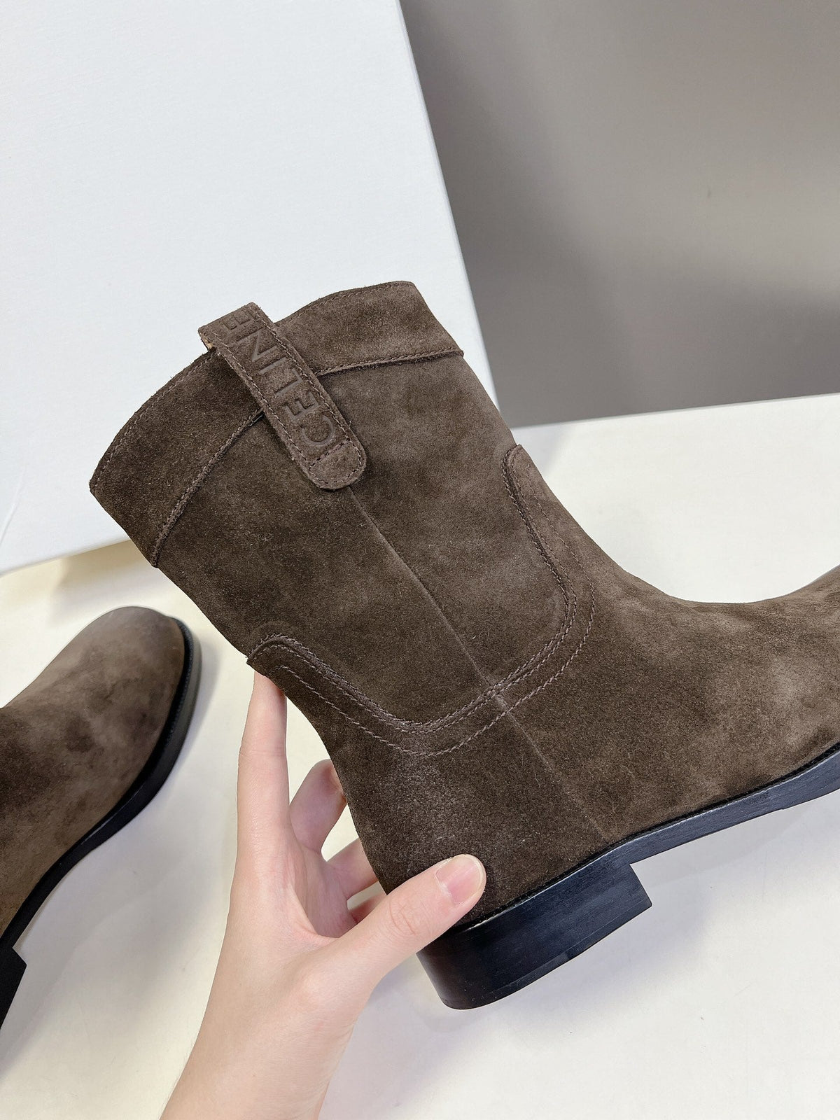 CELINE 25 cowboy boots dark brown suede 434412