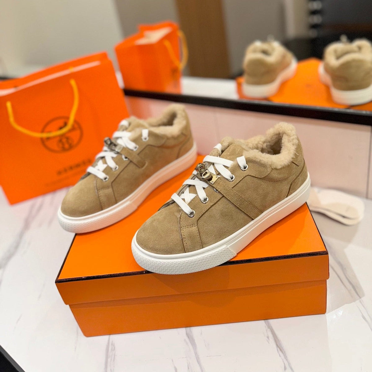HM Day Sneaker Light Brown With Wool Lining Suede 983048