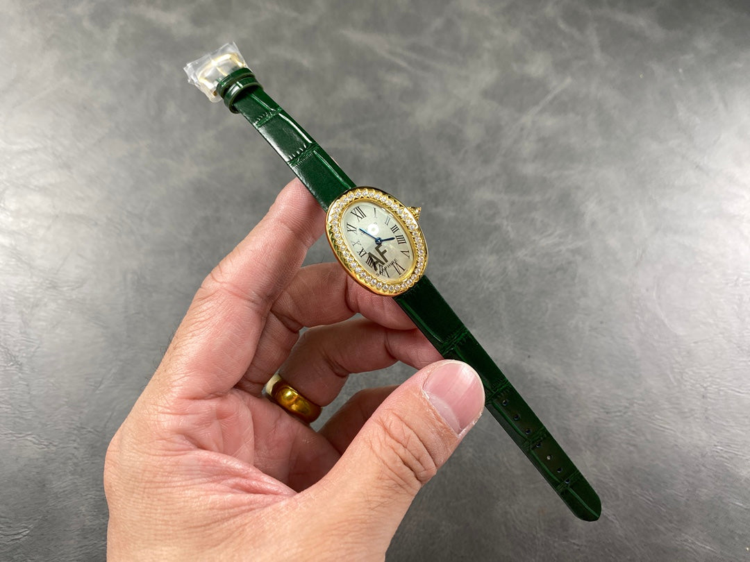 Baignoire Gold Case Green Leather Strap