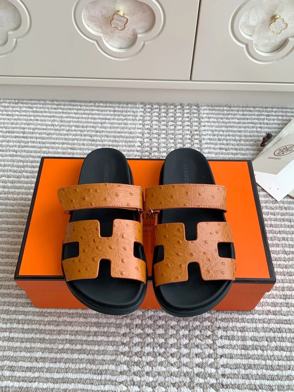 Hermes 2026 Chypre Sandal Ostrich Embossed Leather 982168