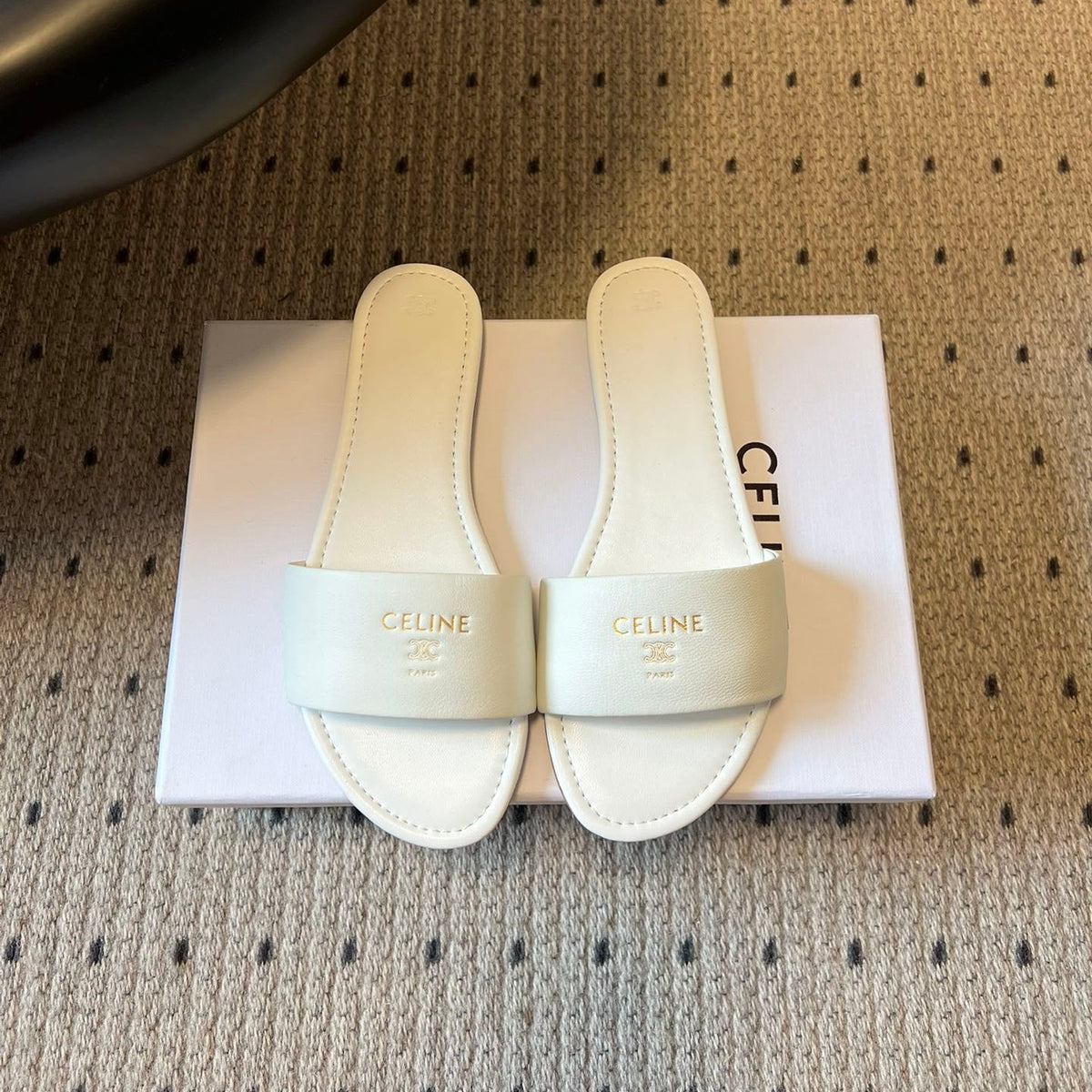 Celine 26 Flat Mule Slippers White Sheepskin 621530