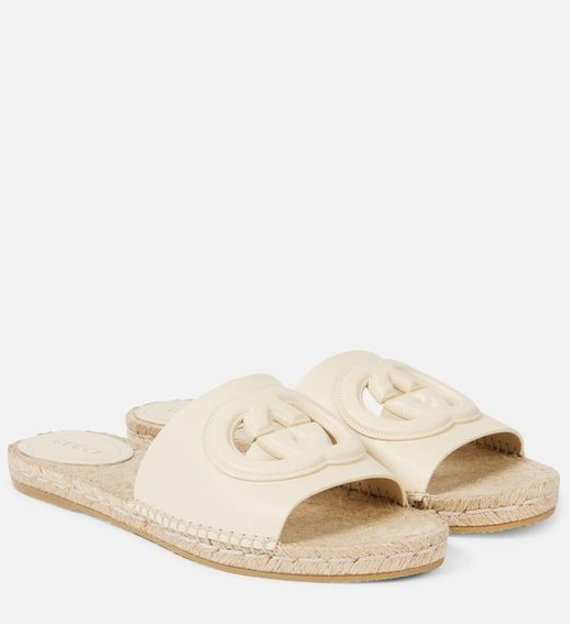 Gucci Cutout Espadrille Slides Ivory Leather